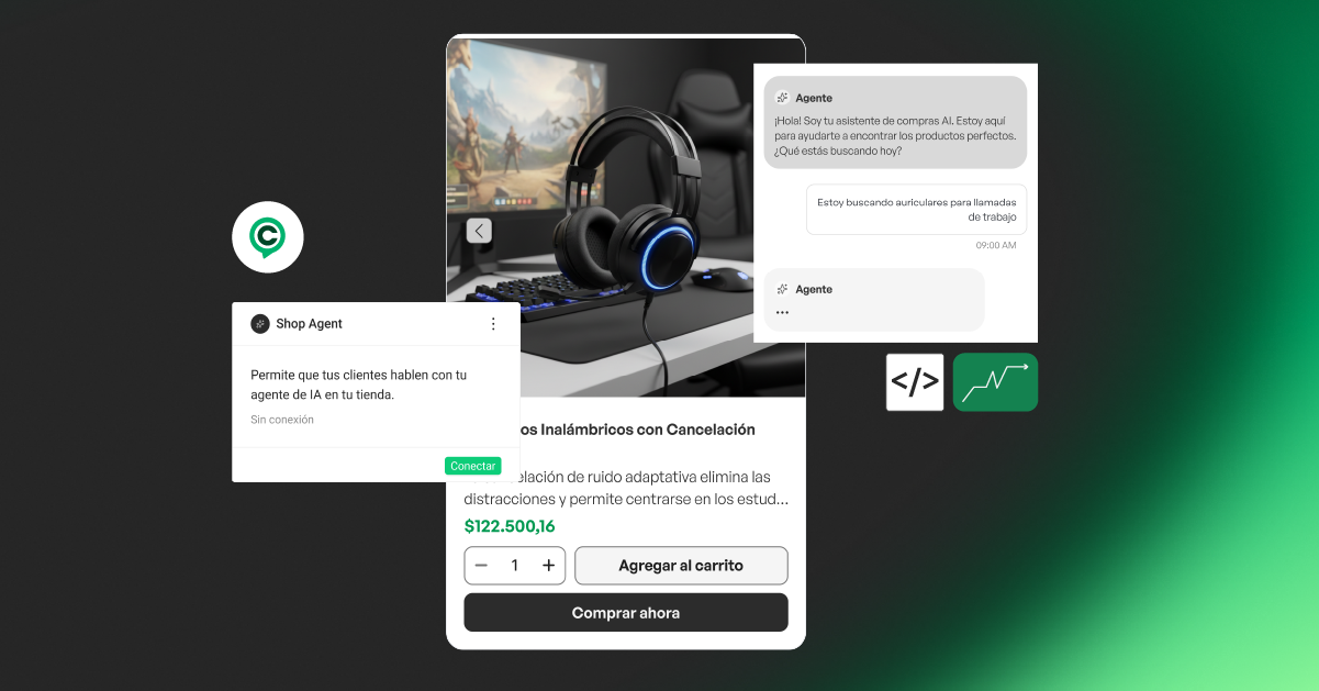 ChatShop de ChateCommerce mostrando la burbuja de chat activa en un sitio ecommerce