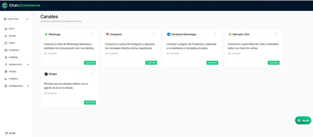 Vista de Shop Agent funcionando como burbuja de chat en un sitio ecommerce dentro de ChateCommerce