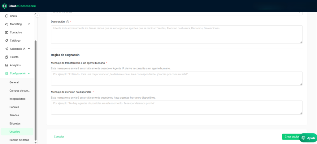 Configuración de mensajes de transferencia por disponibilidad